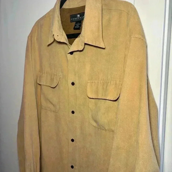 Consensus Sportswear Suede Look Men’s Tan Button Up Size XLT - Picture 3 of 8